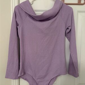 Heart Hips Lavender Ribbed Cowl-Neck One-Piece Bodysuit